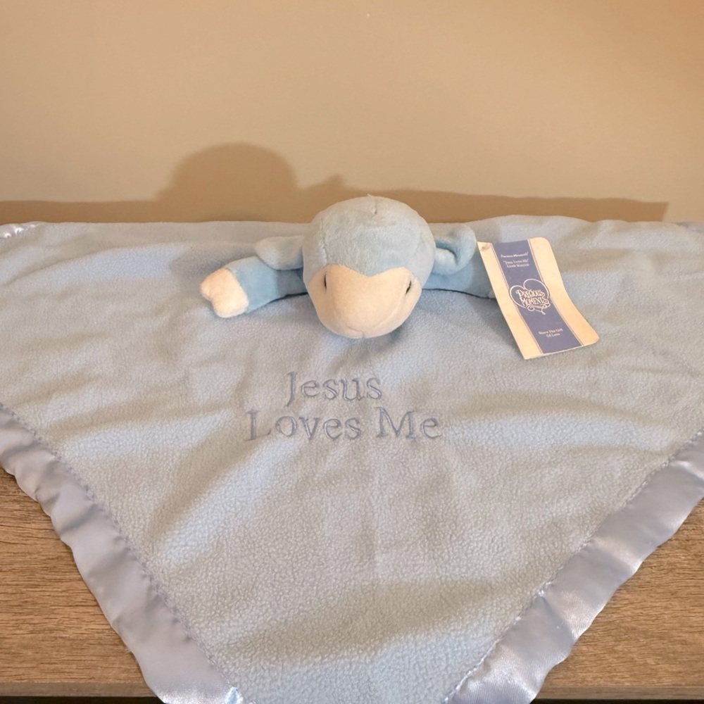 Precious Moments 2008 Blue Lamb Plush Blanket Lovey Security Blanket Jesus Satin